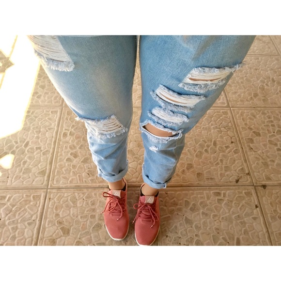 Pants - High waisted distress skinny jeans